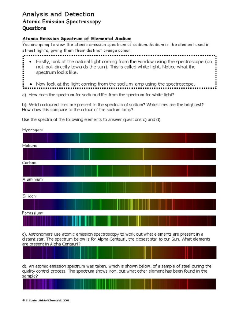 Atomic Emission Spectrum Worksheet