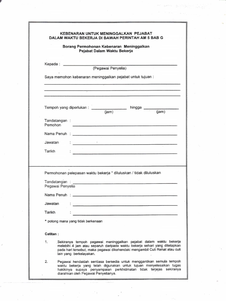 Kebenaran Meninggalkan Pejabat Dalam Waktu Bekerja Pdf