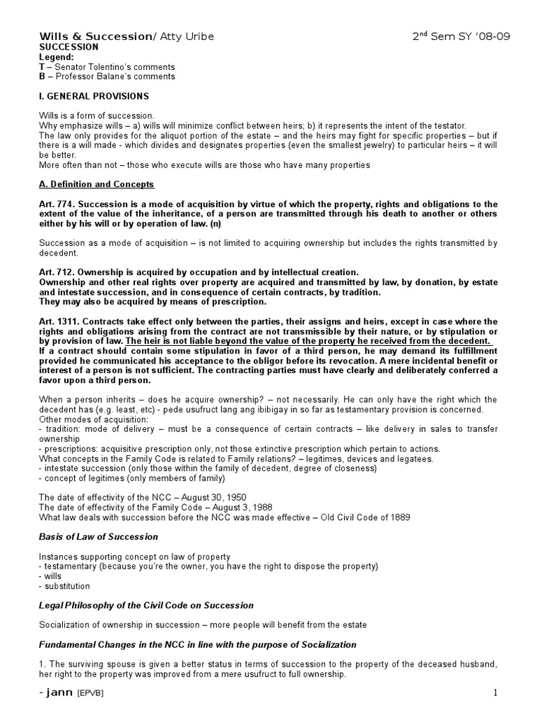 Succession Notes (Uribe) | PDF | Will And Testament | Inheritance