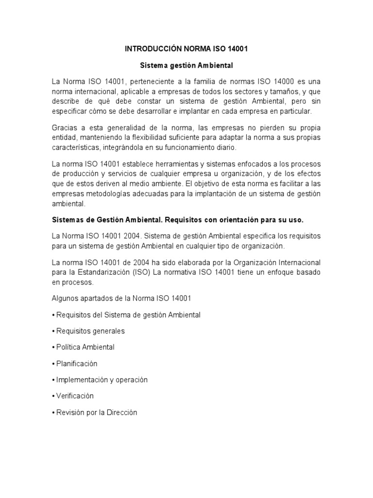 Introducción a la Norma ISO 14001 | PDF | Planificación | Science
