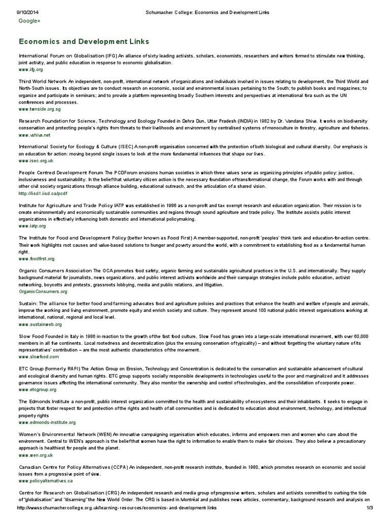 P Schumacher College Economics And Development Links Pdf