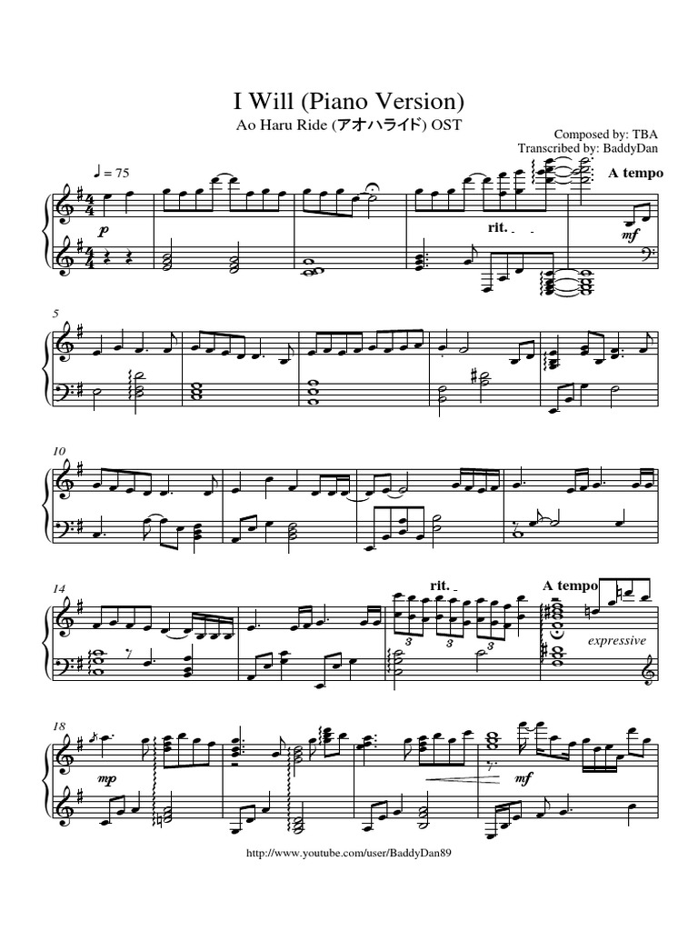 I Will - Piano Sheet Music | PDF