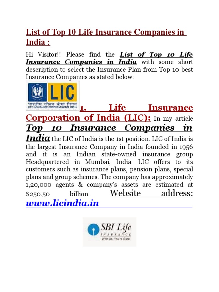 Top 10 Life Insurance Companies in India | PDF | Prudential Financial ...