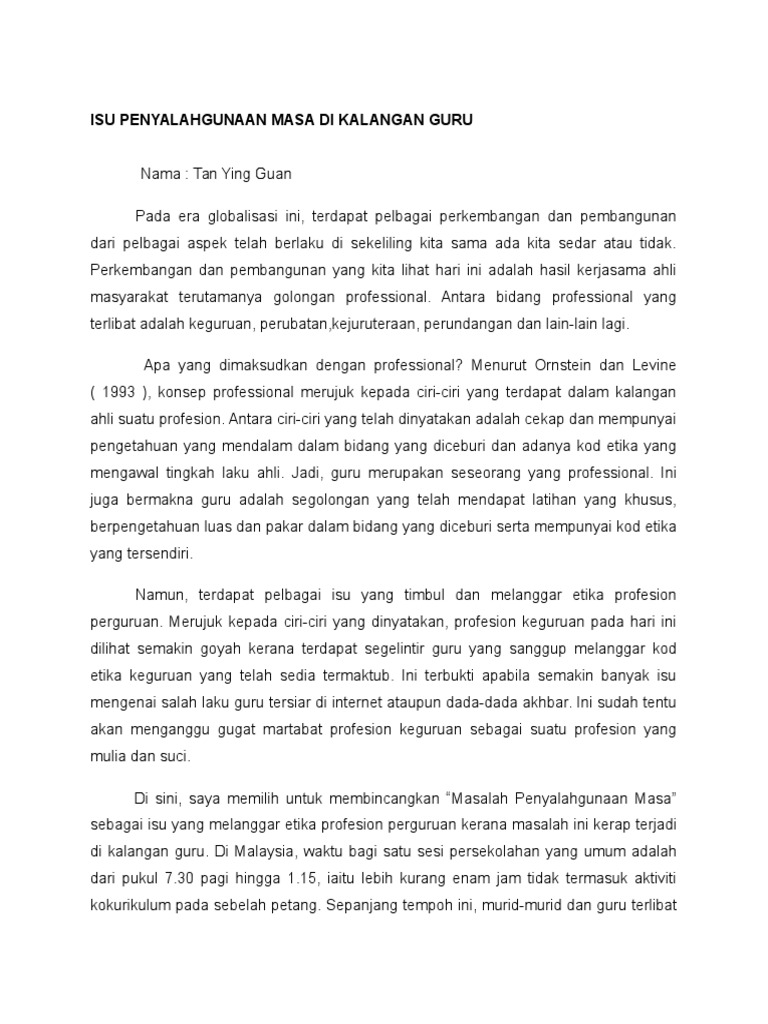 Isu 5 Isu Penyalahgunaan Masa Di Kalangan Guru Pdf