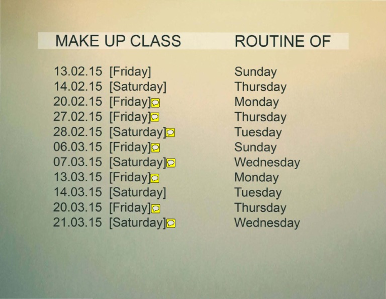 Make-Up Class Schedule 2015 | PDF
