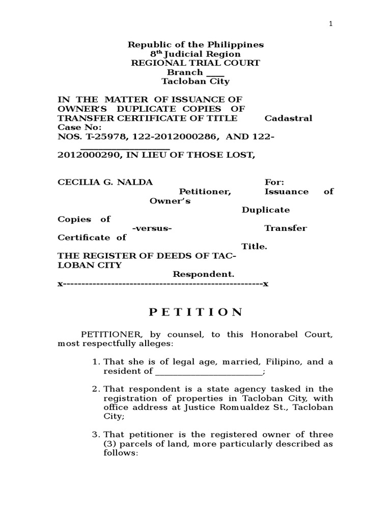 Petition. Lost Title PDF Government Justice