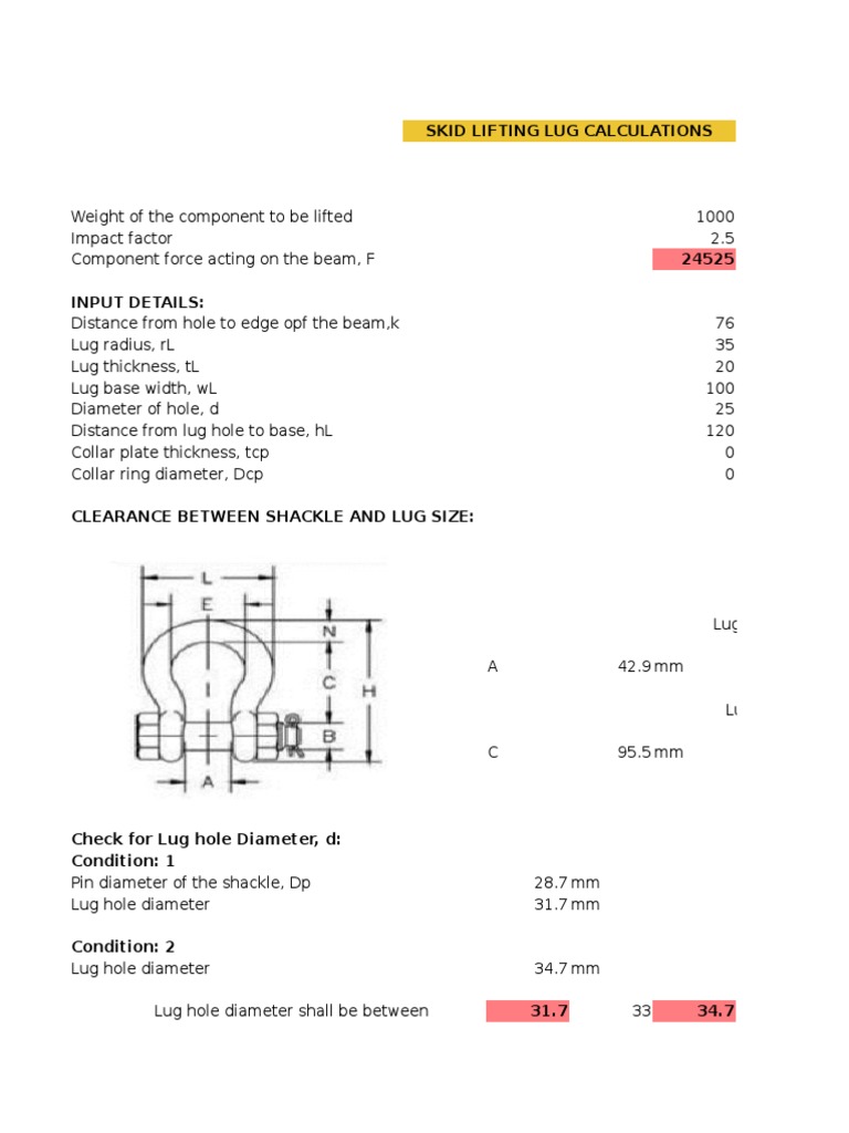 Skid Lifitng Lug Calculations PDF Bending Stress (Mechanics)