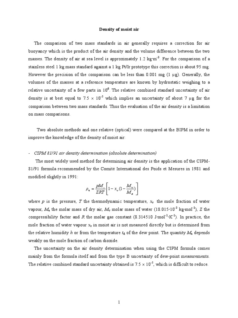 Density of Moist Air Kilogram Density