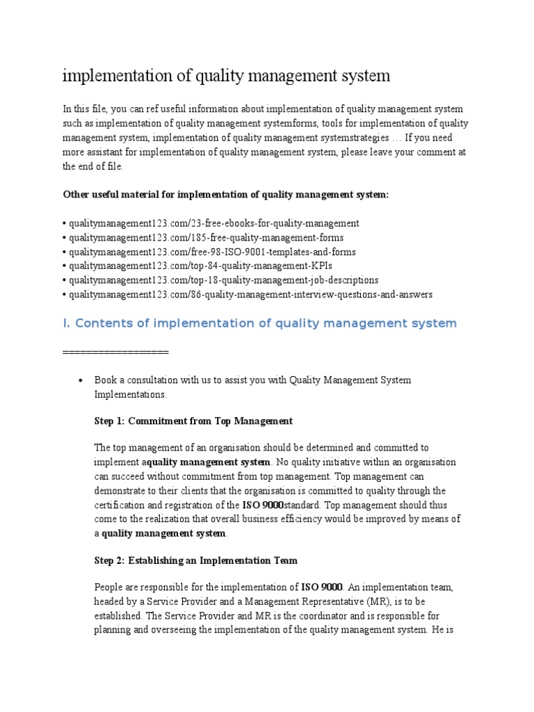Quality Management System Implementation Guide | PDF | Scatter Plot ...