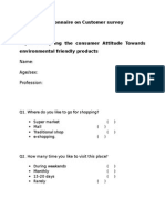 Questionnaire On Customer Survey