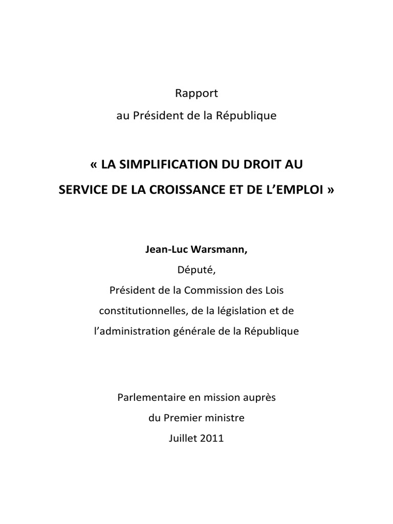 Rapport Warsmann Simplification | PDF