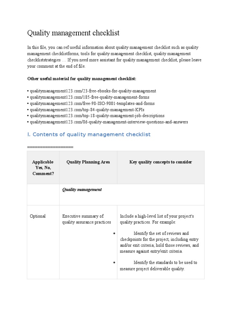Essential Quality Management Checklist | PDF | Scatter Plot ...