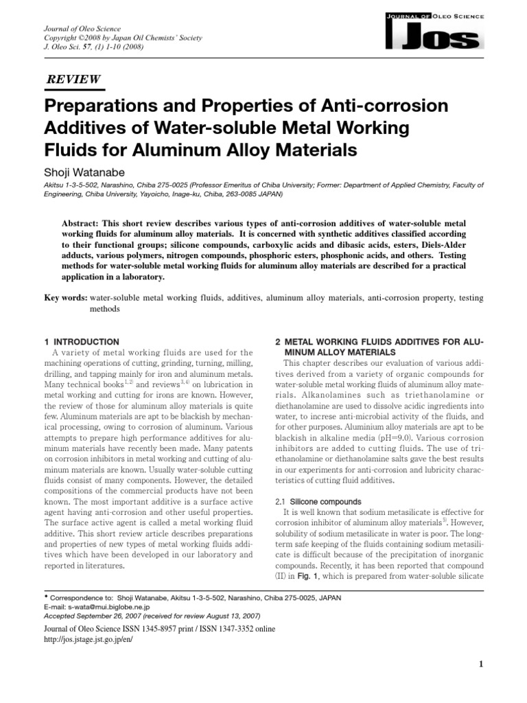 Anticorrosion Additive For Metalworking Fluids PDF Ester Aluminium