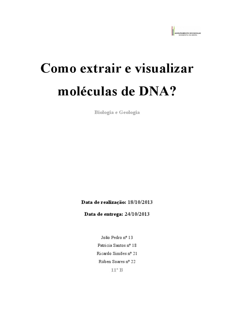 Como Extrair e Visualizar Moléculas de DNA | PDF | DNA | Célula (Biologia)
