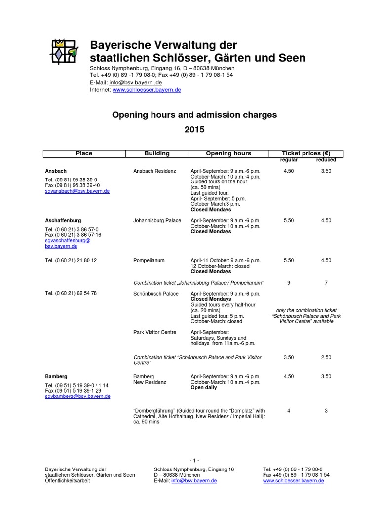 Bayerische Verwaltung Der Staatlichen Schlösser, Gärten Und Seen PDF