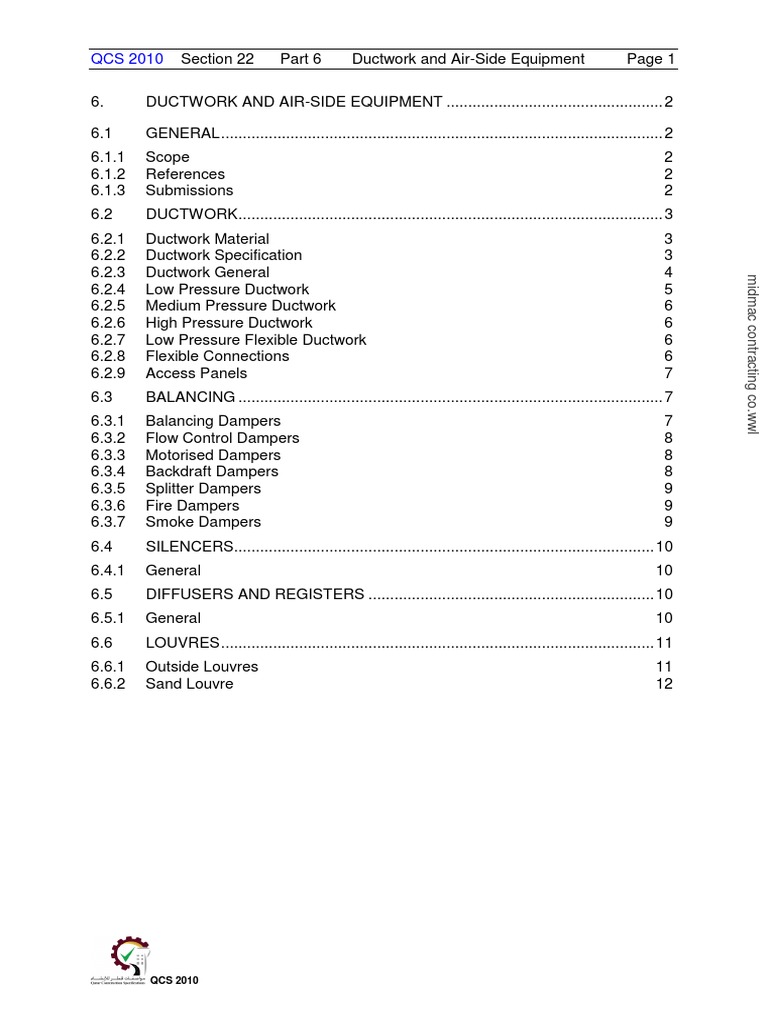 Ductwork and Air-Side Equipment Standards | PDF | Duct (Flow) | Sheet Metal