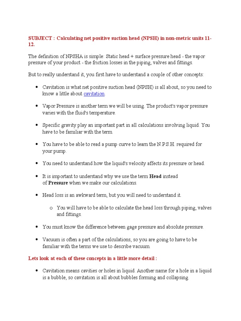 Pump Head Calculation Pressure Pump