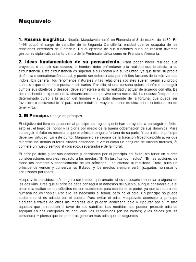 Resumen Maquiavelo El príncipe Nicolás Maquiavelo