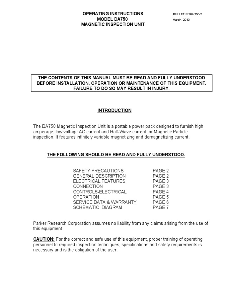 DA750 Magnetic Inspection Unit Guide | PDF | Electrical Connector ...