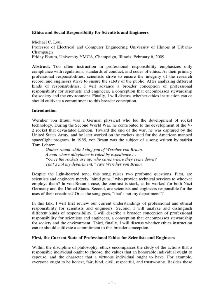 Ethics in Engineering and Science | PDF | Engineer | Whistleblower