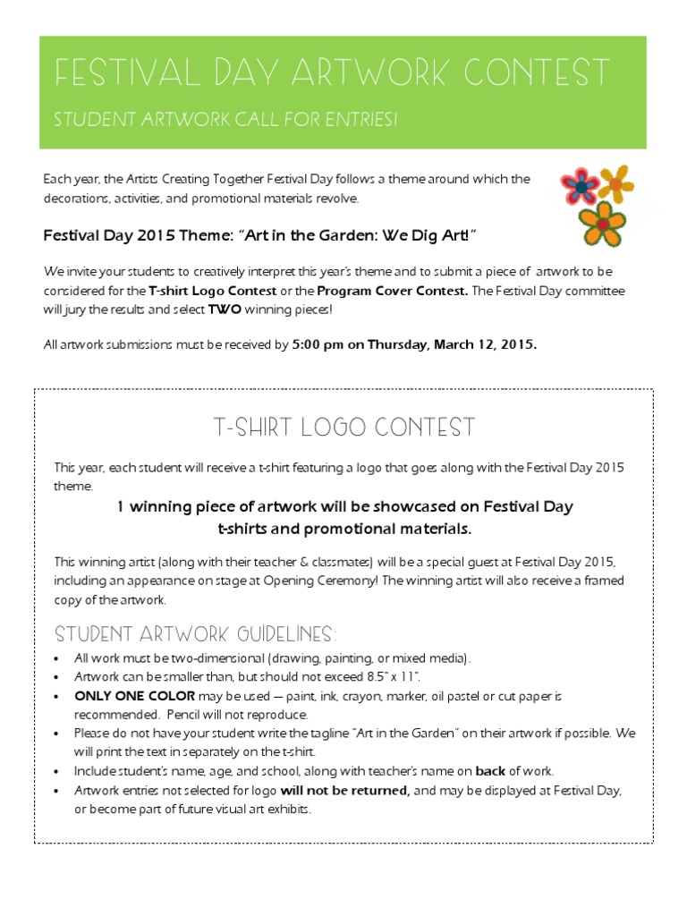 Festival Day 2015 Art Contest Details | PDF | T Shirt | Works Of Art