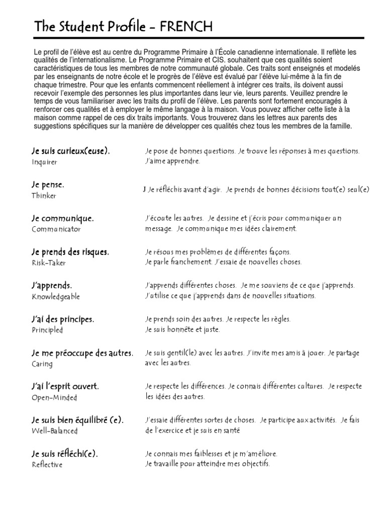 Profil de l'élève en français | PDF | Science | Science et technologie
