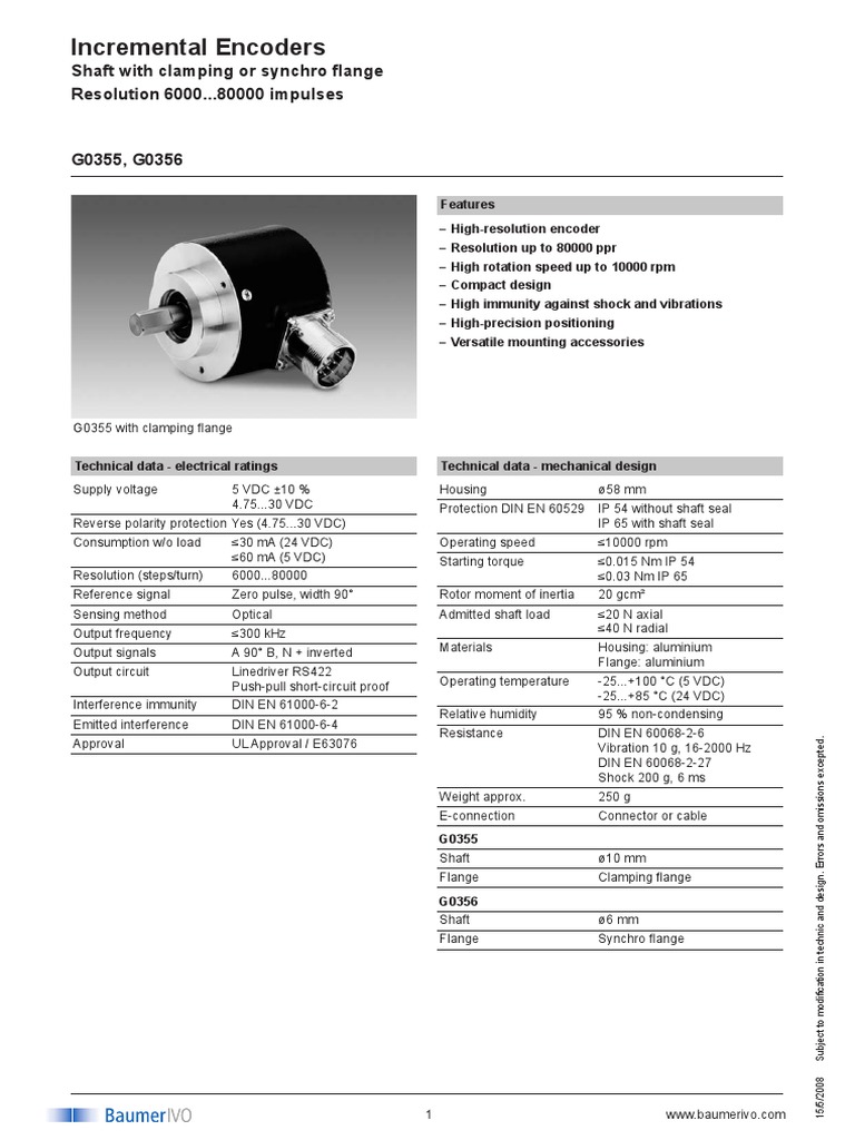 Baumer Incremental Encoder Overview | PDF | Electrical Connector | Cable