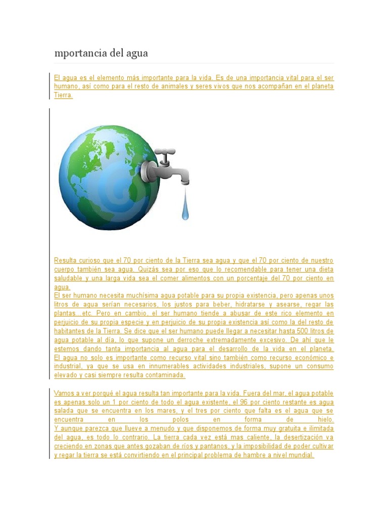 Importancia del agua para la vida | PDF | Tierra | Agua