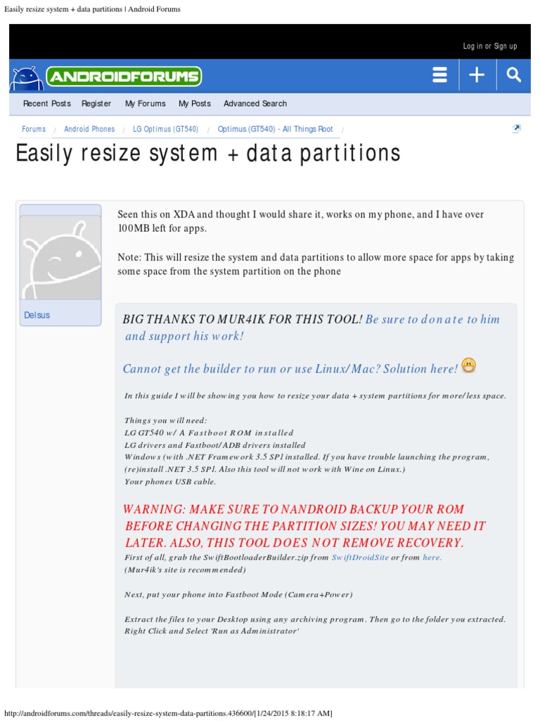 Easily Resize System + Data Partitions Android Forums PDF Android