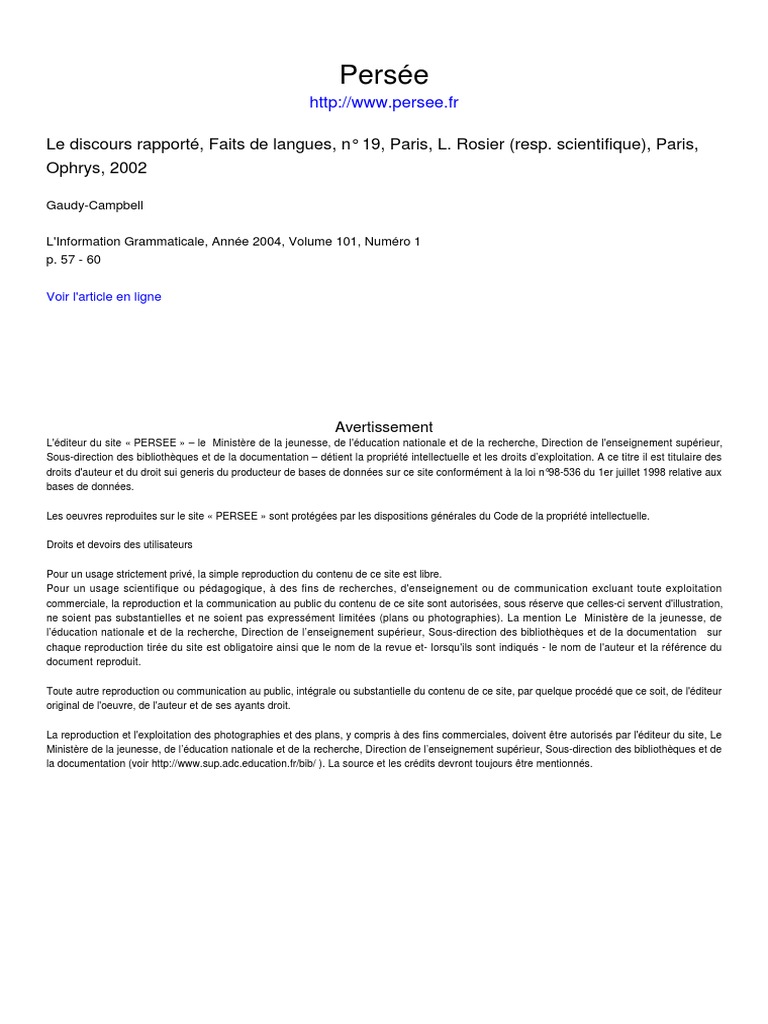 Le Discours Rapporte, Faits de Langues (Gaudy-Campbell) PDF
