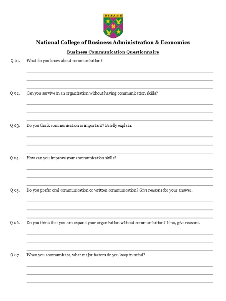 Business Communication Questionnaire