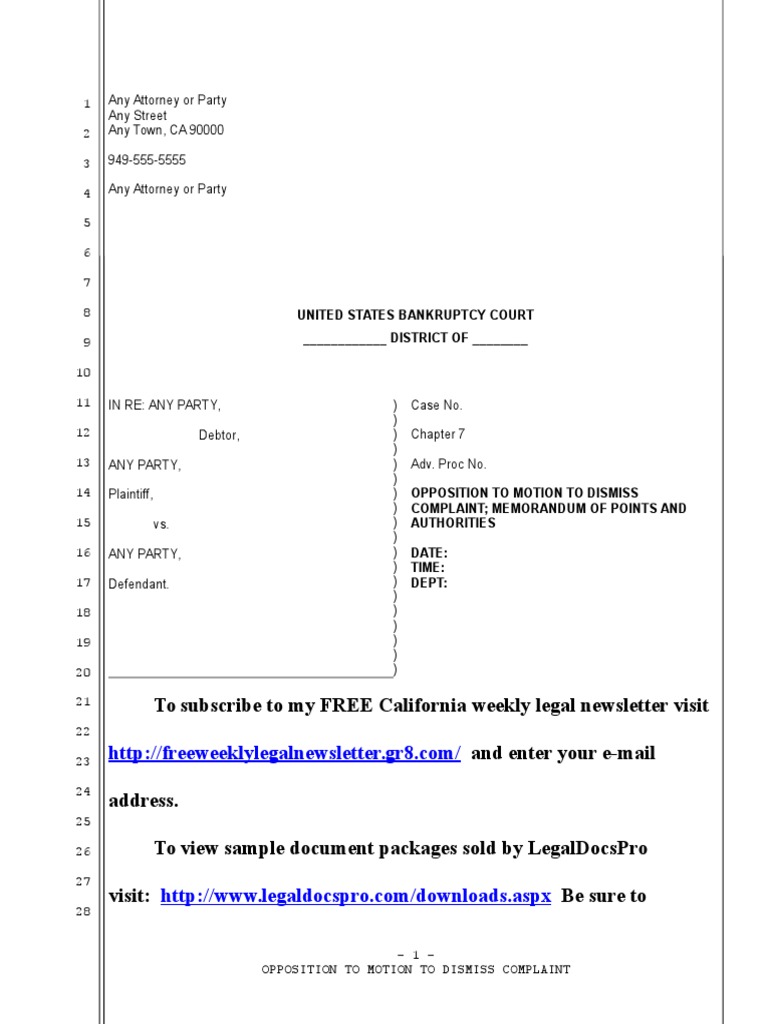 Sample Opposition to Motion to Dismiss under Rule 12(b)(6) Federal