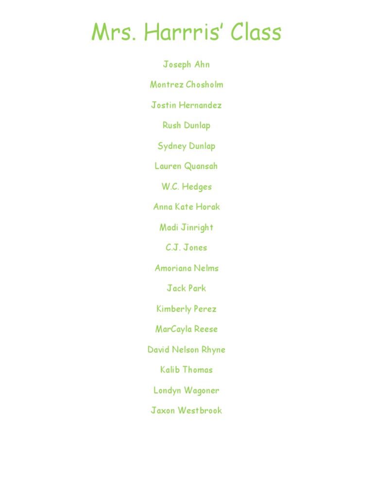 Mrs. Harris' Class Roster | PDF | Art | General Fiction