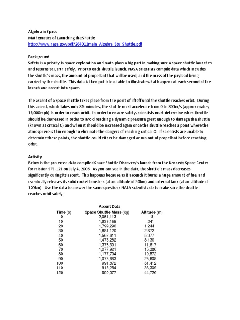 Algebra in Space Shuttle Launches | PDF | Space Shuttle | Human Spaceflight