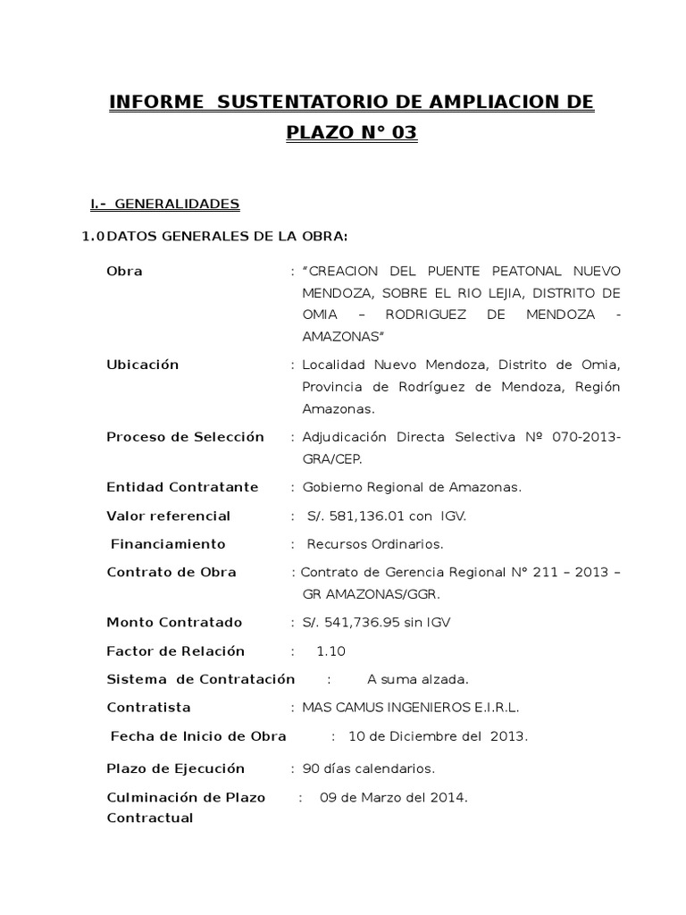 Informe Ampliacion de Plazo Por Paralizacion | PDF | Pena capital | Ley de  obligaciones