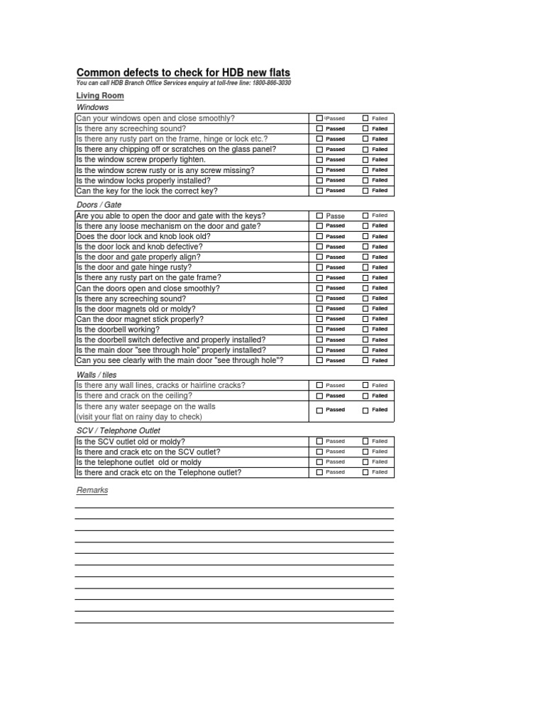 HDB Defects Checklist for New Flats | PDF