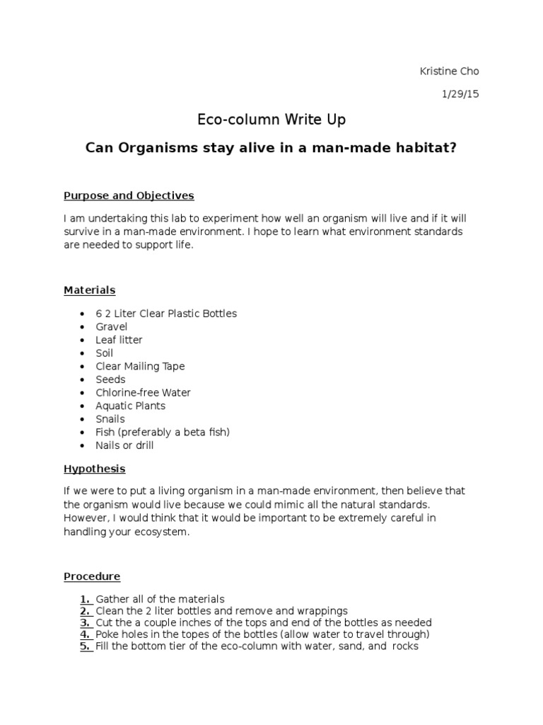 Eco-Column Write Up: Can Organisms Stay Alive in A Man-Made Habitat? | PDF
