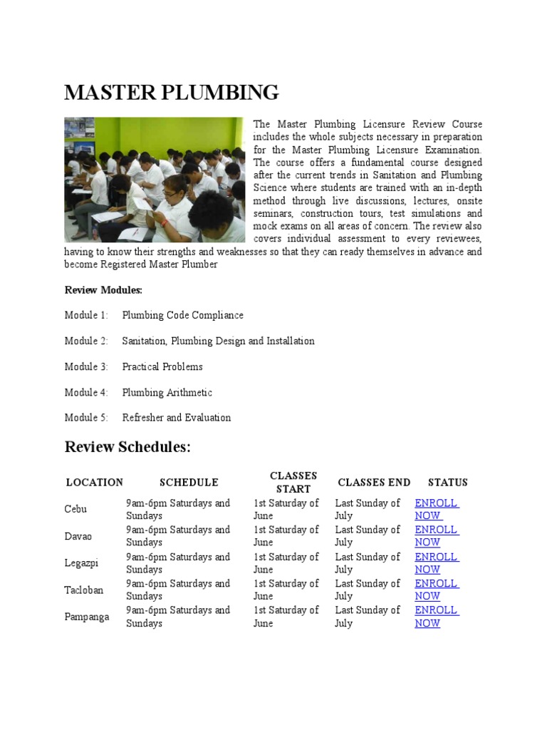Master Plumbing Licensure Review Course | PDF | Licensure | Design
