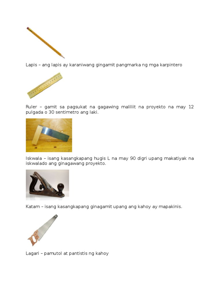 Mga Gamit Sa Kahoy, Metal at Elektrikal | PDF, image size:768x1024