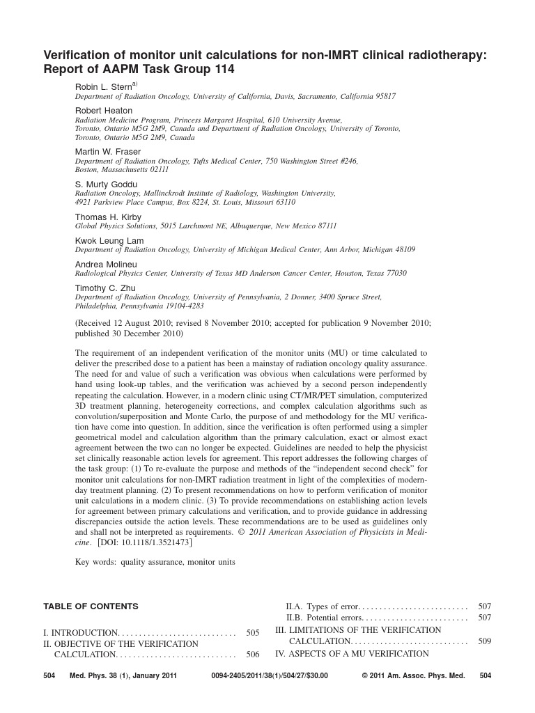 Aapm Tg114 Mu Calc Download Free PDF Radiation Therapy Dosimetry