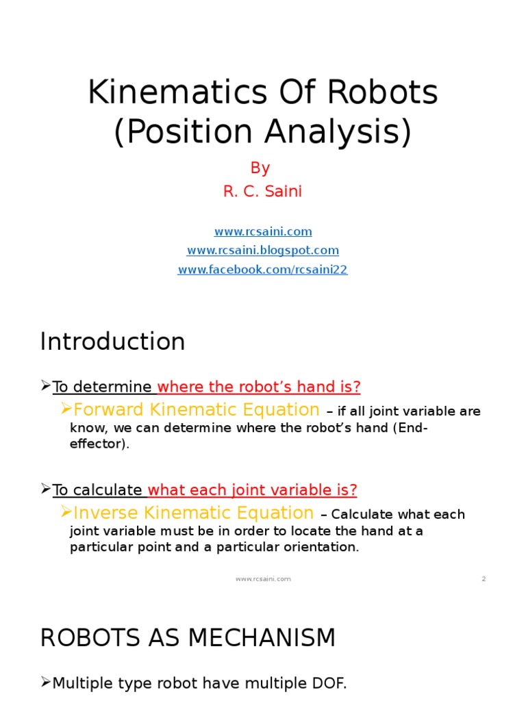 Kinematics of Robots | PDF | Cartesian Coordinate System | Kinematics