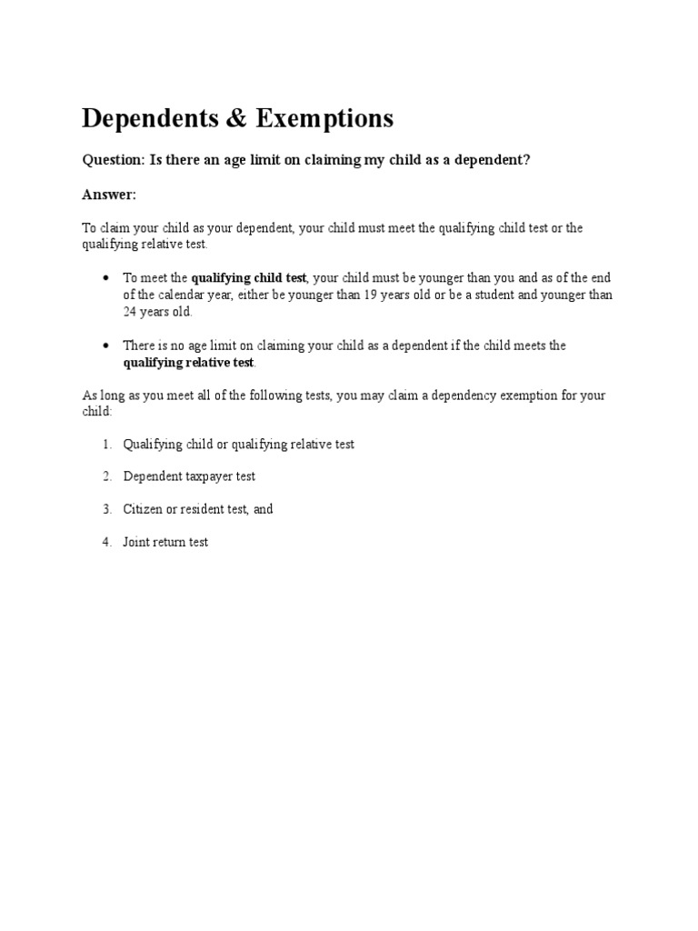Claiming Dependents: Age Limits | PDF
