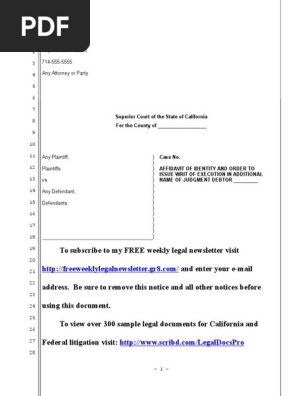 Sample Affidavit of Identity for California