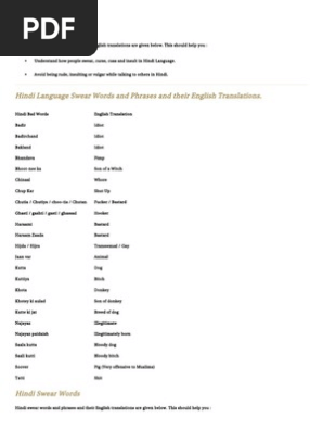 Hindi Bad Words Pdf Profanity Connotation
