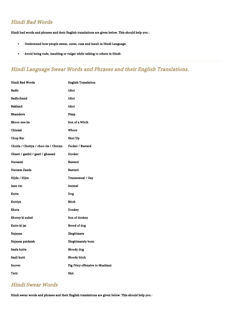 Hindi Bad Words Pdf Profanity Connotation