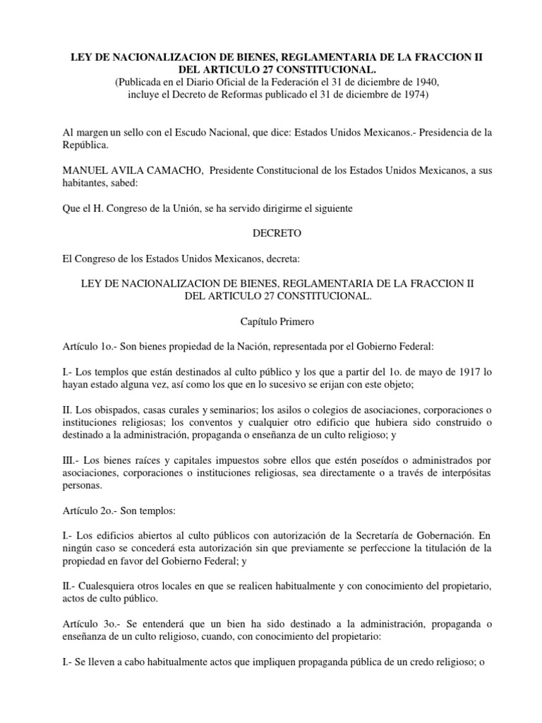Ley de Nacionalizacion de Bienes, Reglamentaria