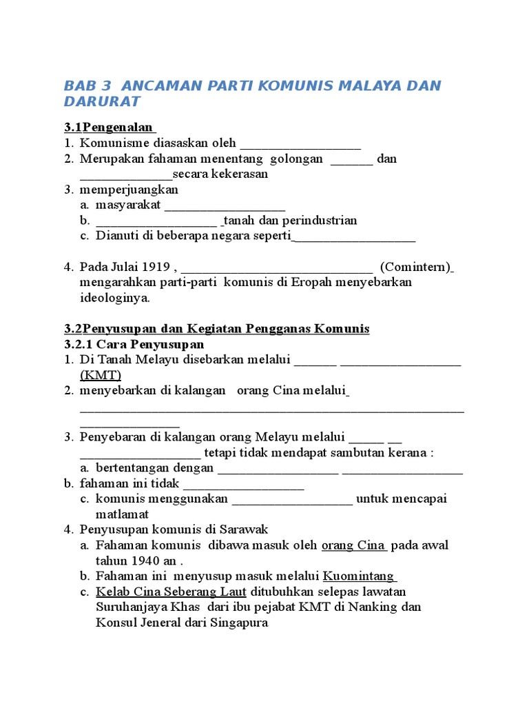 Bab 3 Latihan Ancaman Parti Komunis Malaya Dan Darurat Pdf