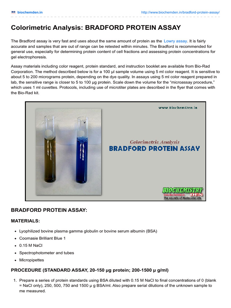 Colorimetric Analysis Bradford Protein Assay Laboratory Techniques Scientific Techniques