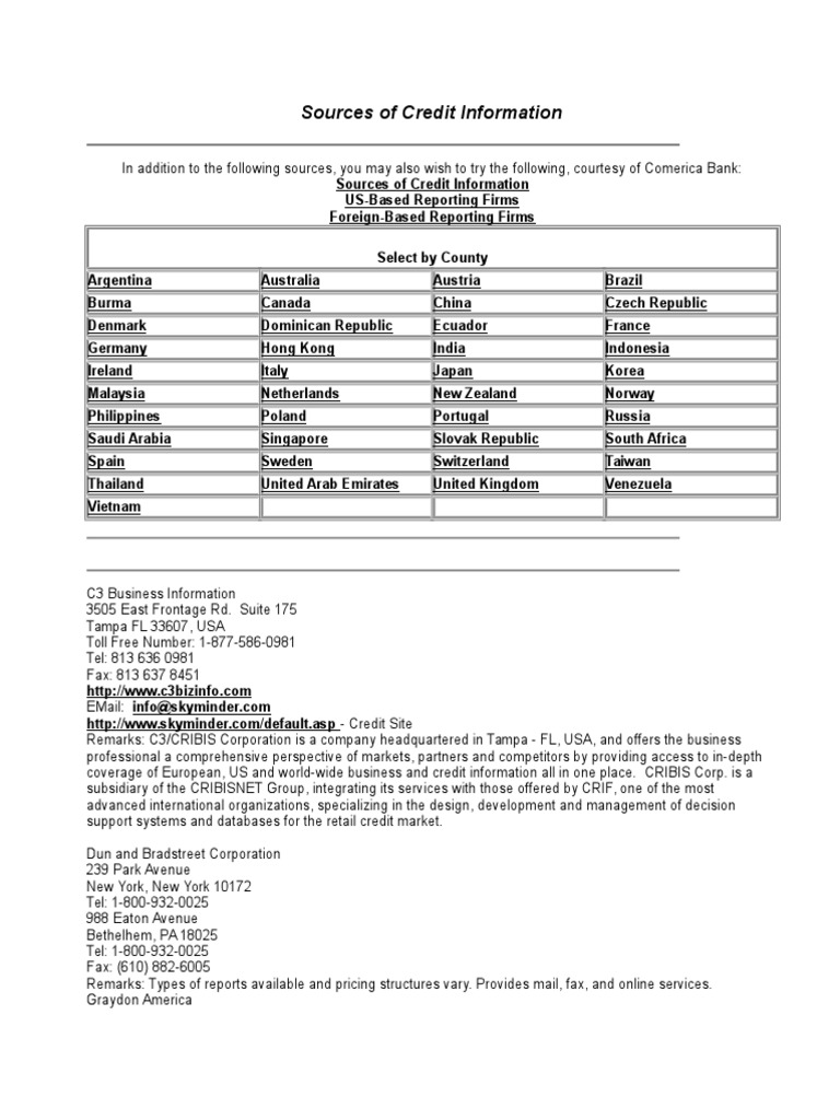 Global Credit Information Sources | PDF | Credit Bureau | Credit History