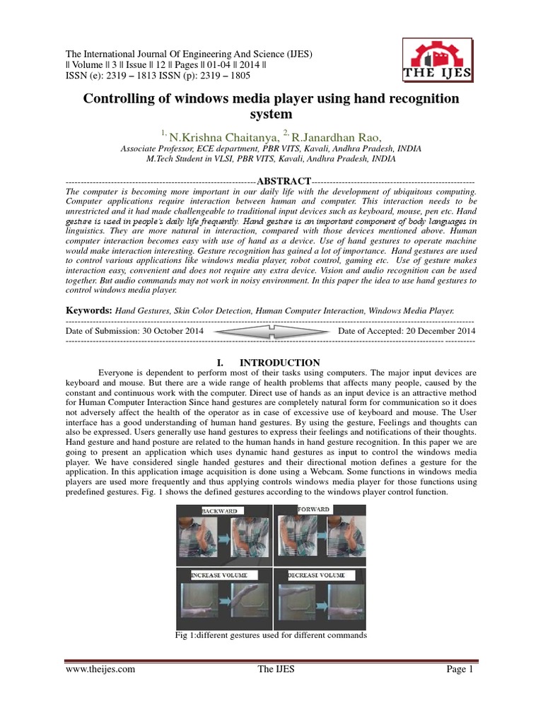 Controlling of Windows Media Player Using Hand Recognition System | PDF ...